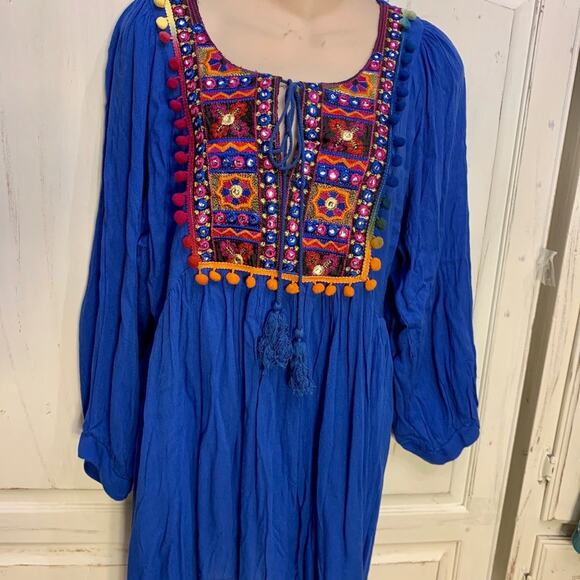 NWT BOHO GYPSY BANJARA EMBROIDERED PEASANT DRESS S - Picture 4 of 13